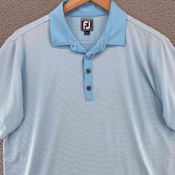 FootJoy Shirt Mens Large Blue Tiny Stripe Polo Short Sleeve Golf Athletic Fit* - Picture 2 of 10